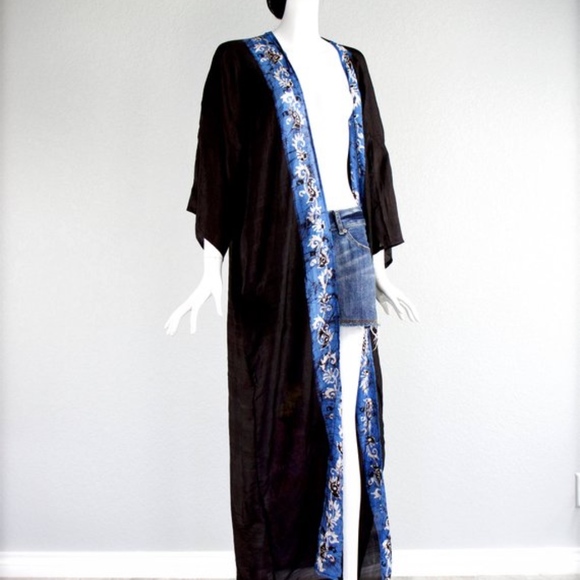 VTG 70's India Hand Blocked Long Silk Kimono - Picture 3 of 5